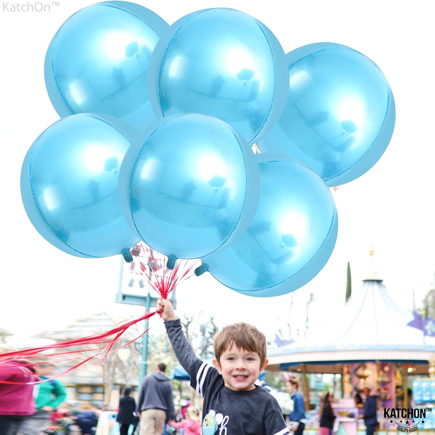 KatchOn, Light Blue Foil Balloons - 22 Inch, Pack of 6 | Light Blue Metallic Balloons | Baby Foil Balloon for Gender Reveal Decorations | Shark Theme Birthday Decor | Under The Sea Party Decorations