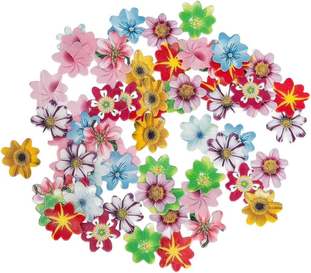 Edible Flowers 120pcs Wafer Paper Cake Cupcake Toppers for Decorating Rice Paper Flower Food Decorations for Baking Girl Birthday Party Mix Size Color (Flowers)