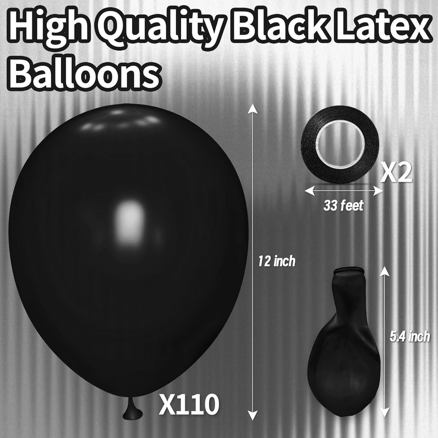 KAWKALSH Black Balloon 12 Inch, 110pcs Latex Party Balloons Helium Bright Color for Birthday Baby Shower Wedding Party Supplies Arch Garland Decoration