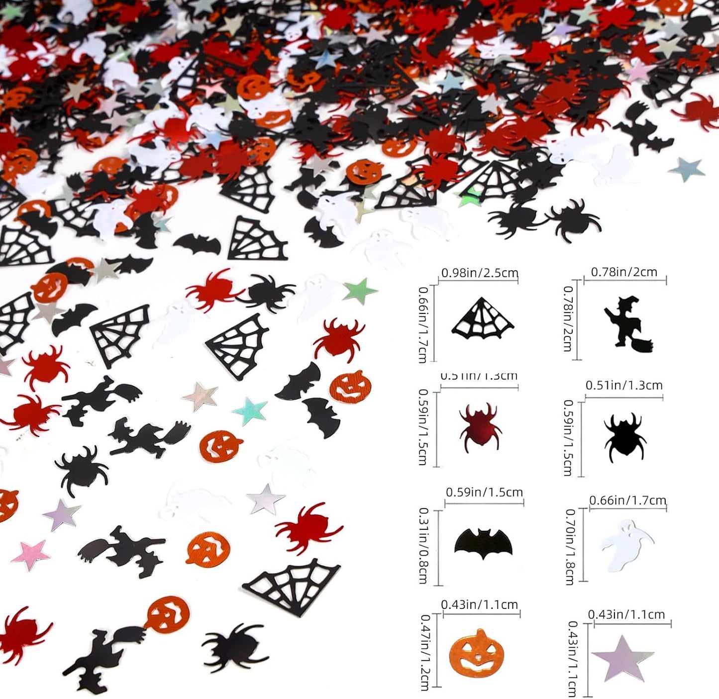 Halloween Party Table Scatter Confetti, 3000 Pcs Pumpkin Spider Bat Star Foil Metallic Confetti for Halloween Party Table Decorations