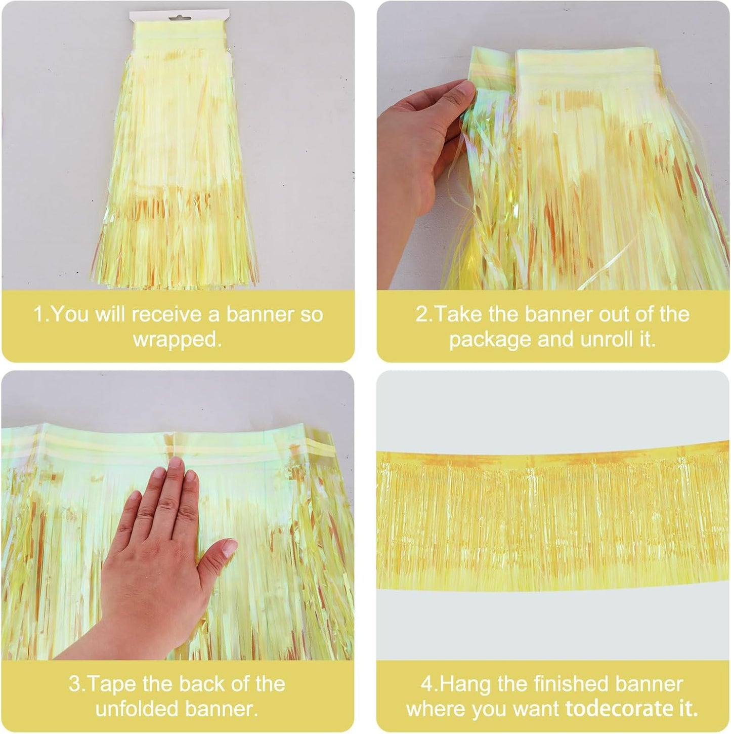 BEISHIDA 3 Packs Metallic Foil Fringe Garland Shining Yellow Wall Hanging Tinsel Fringe Banners for Car Floats Bridal Shower Wedding Birthday Easter Graduation Holiday Party Decoration(30 Feet)