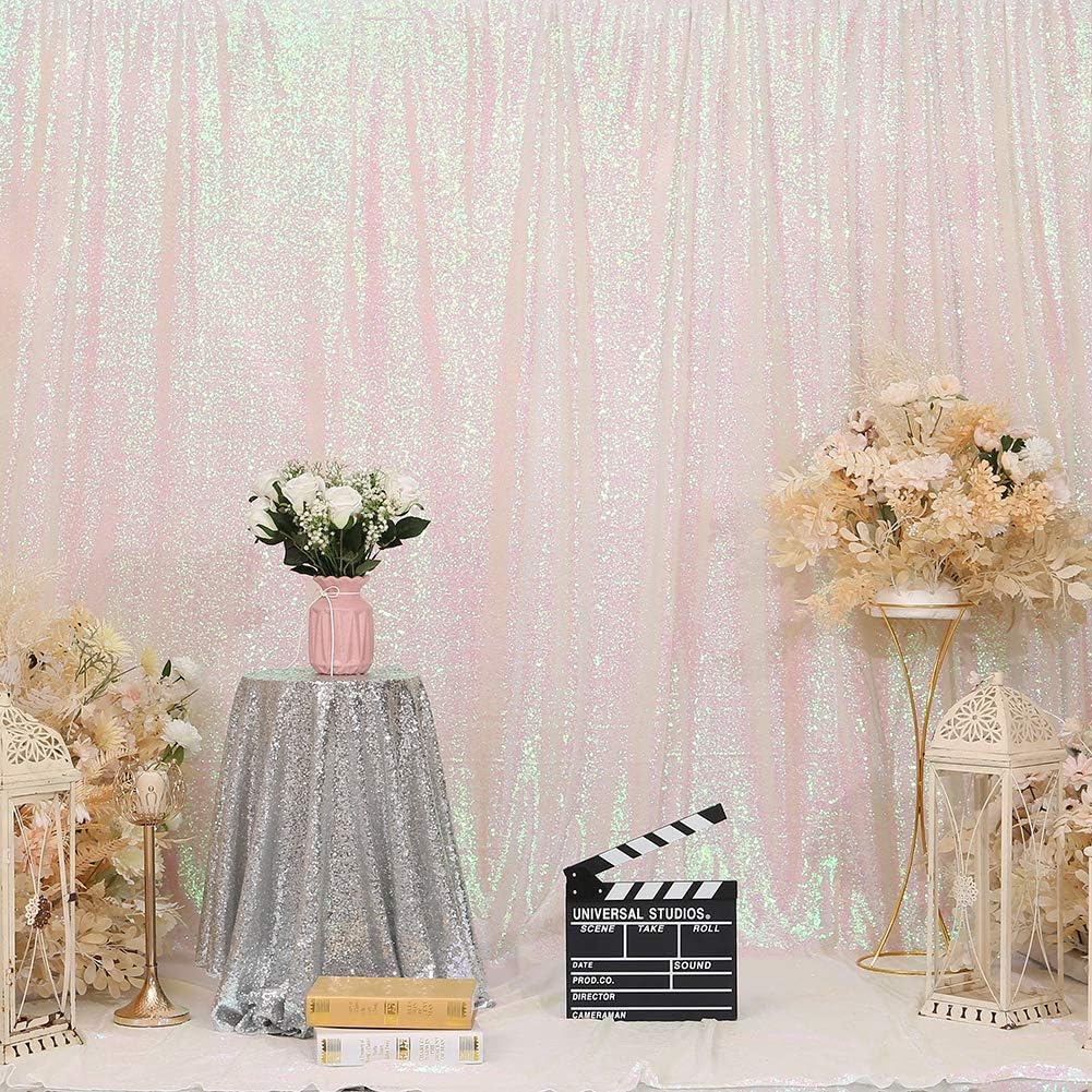 Eternal Beauty White Iridescent Sequin Backdrop, 4x7 Ft Glitter Background Curtains for Shimmer Photography Party Wedding Birthday Back Drop Decor