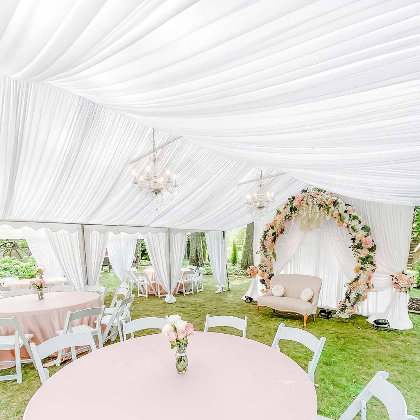10 Panels White Ceiling Drapes for Wedding 5ftx40ft Sheer Drapery Chiffon Fabric Arch Draping Curtains for Party Ceremony Birthday Baby Shower Reception Stage Ceiling Decorations