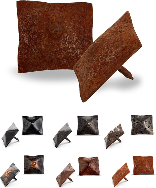 100 Pack 1.5" Square Head Iron Clavos Decorative Nails – Rusted – Handmade Rustic Square Fasteners for Farmhouse Shutters, Faux Wood Beams, Barn Doors, Shutters, and Gates – Ornamental Wood Accent