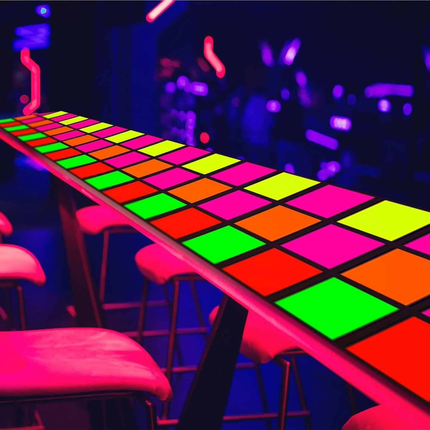 Haull 118 x 39 Inch Neon Light up Dance Floor Glow in The Dark Runner UV Reactive Blacklight Floor Aisle Runner Decor Wall Props for 80s 90s Neon Birthday Party Decorations(Rectangle)