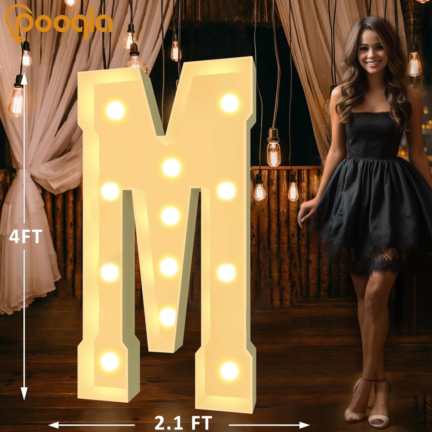 Pooqla 4 FT Marquee Light Up Letters, Cool White and Warm White Marquee Letter 4 Feet Tall, Giant LED Sign Big Mosaic Letter M for Balloons Birthday Party Anniversary Wedding Decorations