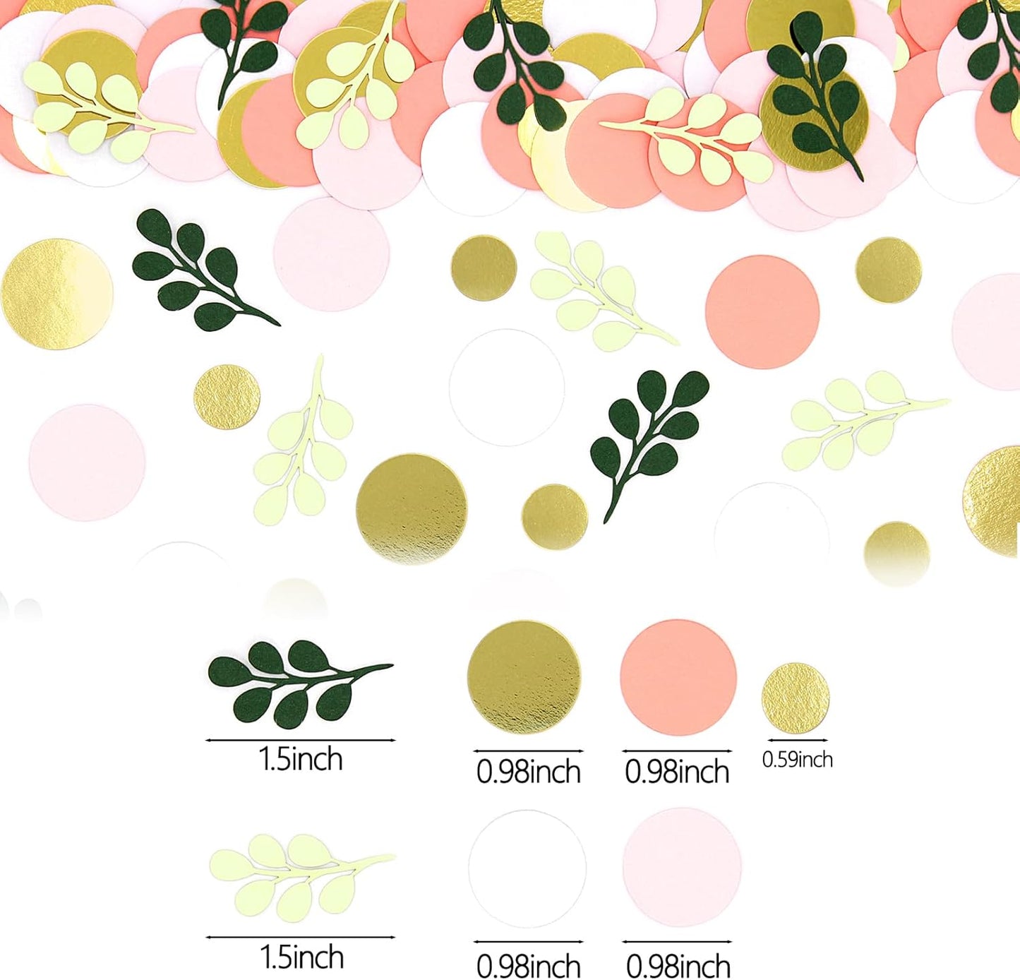 300PC Sage Green Gold Pink Round Dots Confetti for Girl Baby Shower Decorations Greenery Eucalyptus Scatter Birthday Decorations for Women Bridal Shower Wedding Confetti Party Decor Supplies