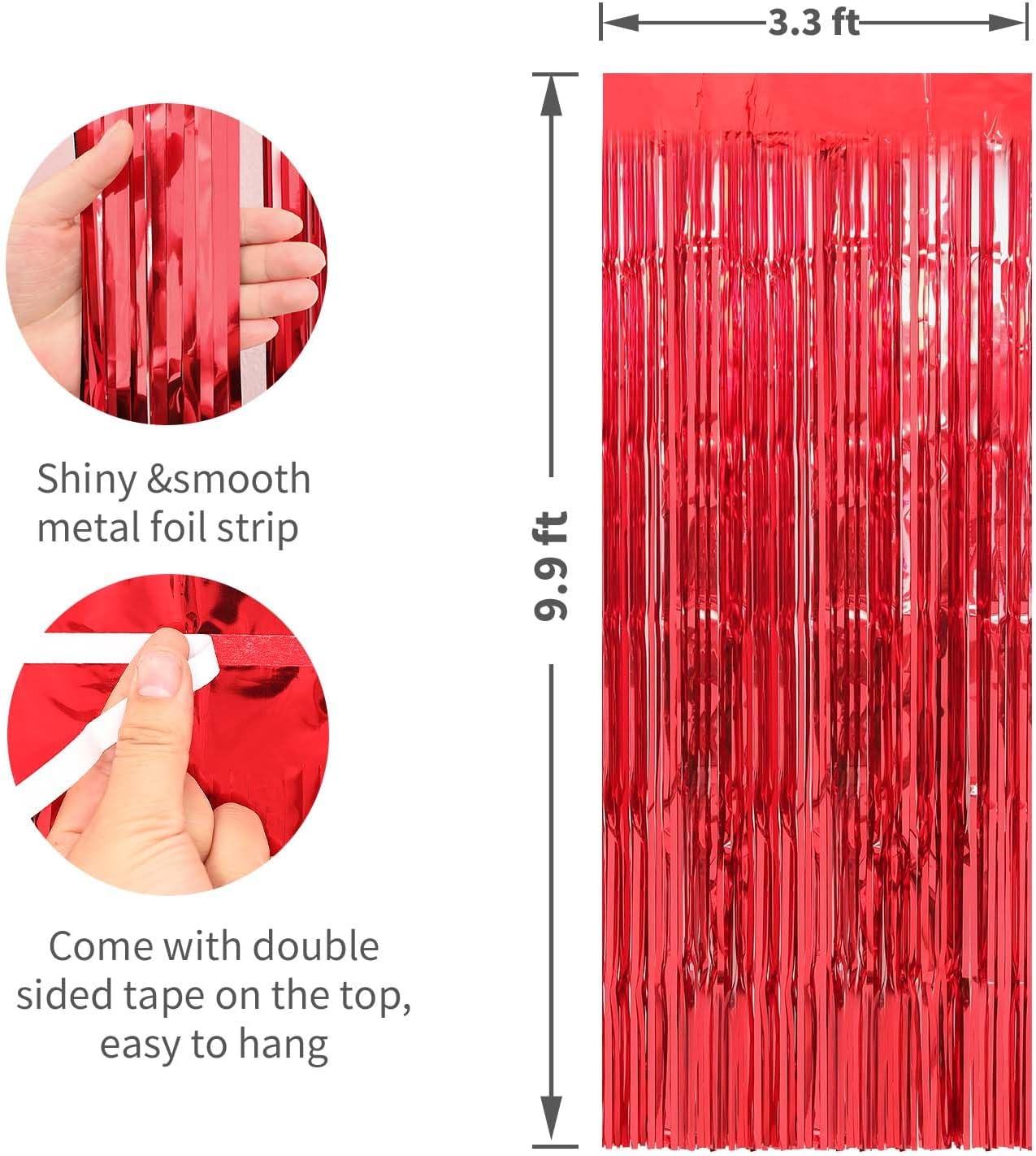 Crosize 2 Pack 3.3 x 9.9 ft Red Foil Fringe Curtains Party Decorations, Red Tinsel Curtain Backdrop for Parties, Door Streamers, Glitter Streamer Fringe Backdrop for Birthday Decoration