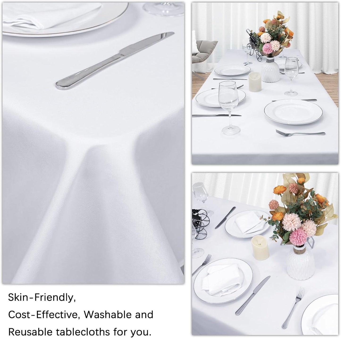 12 Pack White Table Cloth 60 x 126 Inch Rectangular Tablecloths for 8 Foot Rectangle Tables, Wrinkle Resistant White Tablecloth Washable Polyester Fabric Table Covers for Buffet Wedding Party Banquet