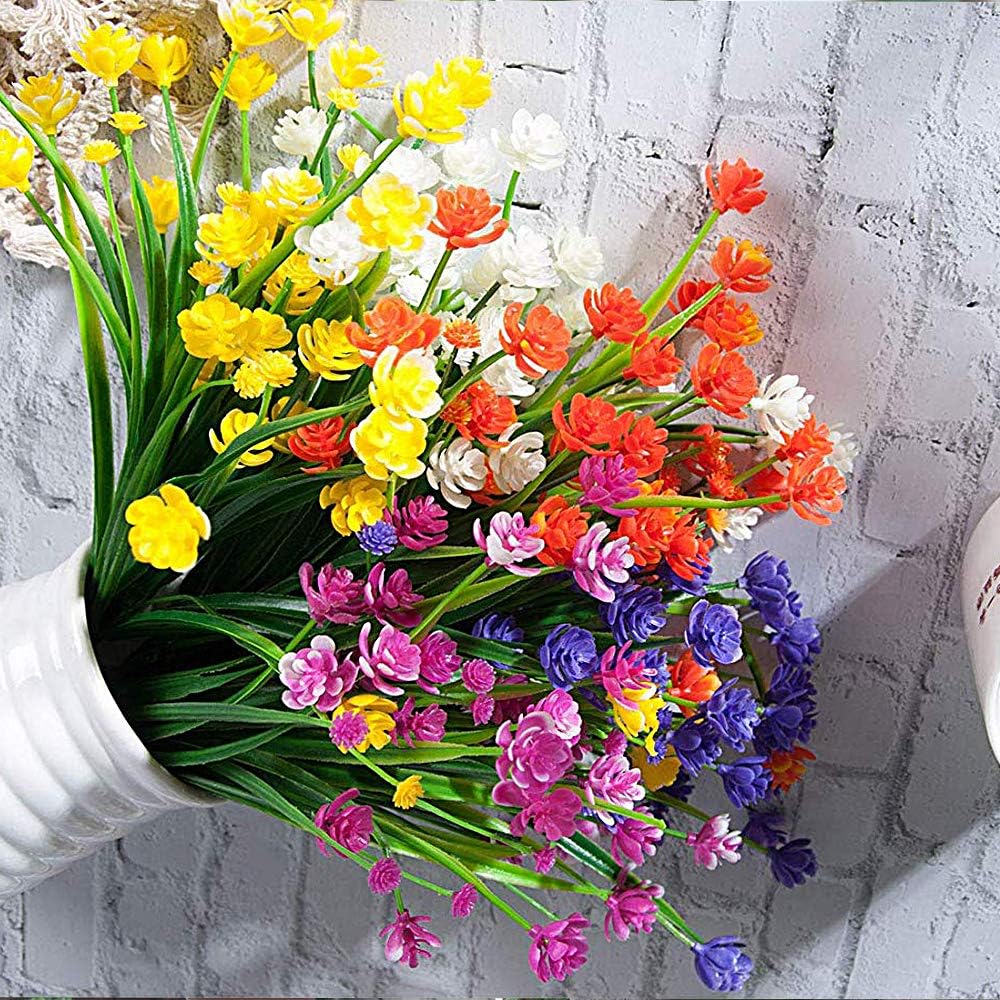 10 Bundles Artificial Flowers Outdoor UV Resistant Fake Plants Indoor Outside Hanging Planter Home Garden Decor