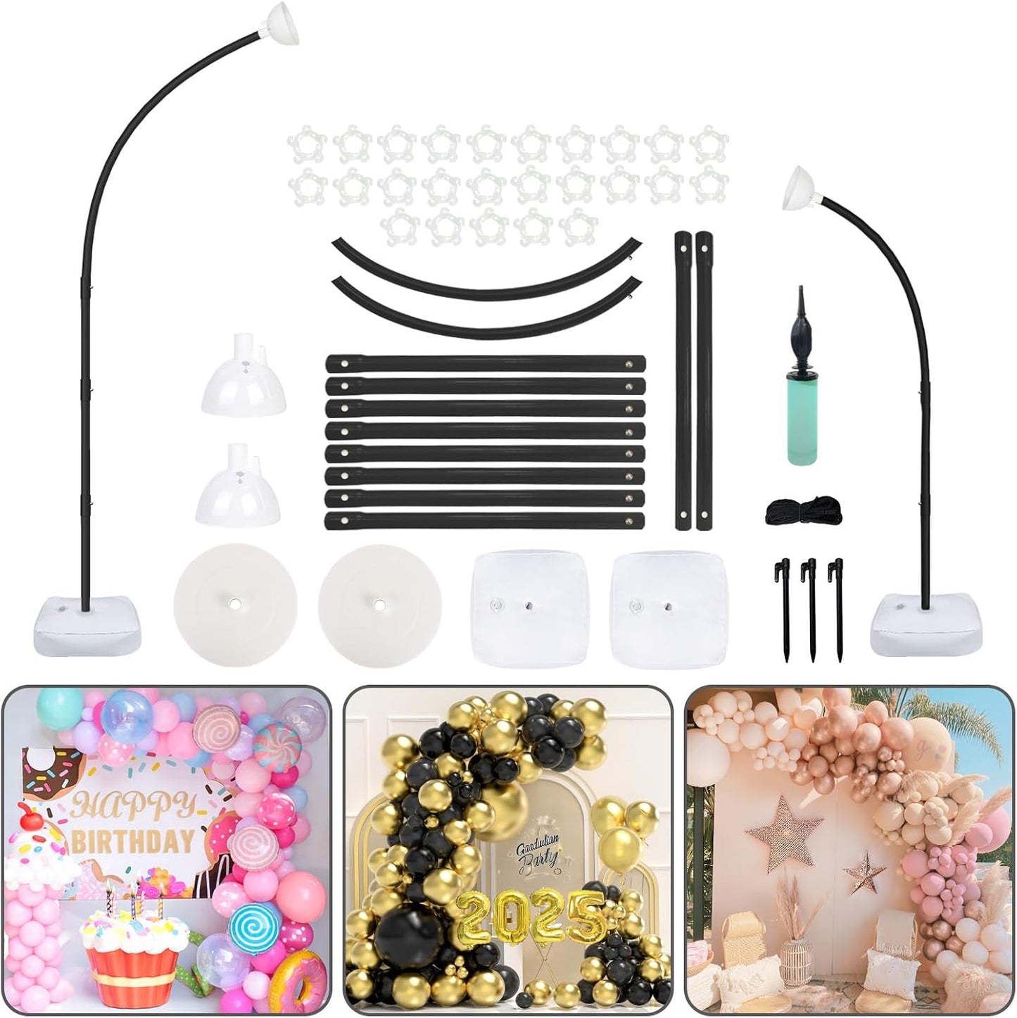 AerWo [Upgraded] Balloon Arch Kit Stand, 8.2ft+6ft Half Arch Balloon Stand with Base, Free Bending Top Balloon Arch Frame Curve for Floor, Perfect Birthday Wedding Halloween Decorations