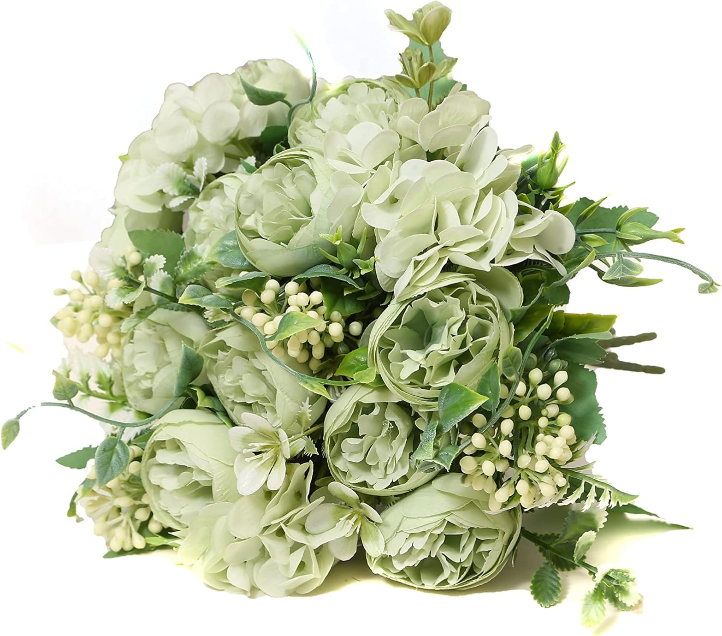 Artificial Flowers Fake Peony Silk Mini Plastic Bridal Flowers for DIY Wedding Bouquets Home Decorations 4 Packs(Light Green)