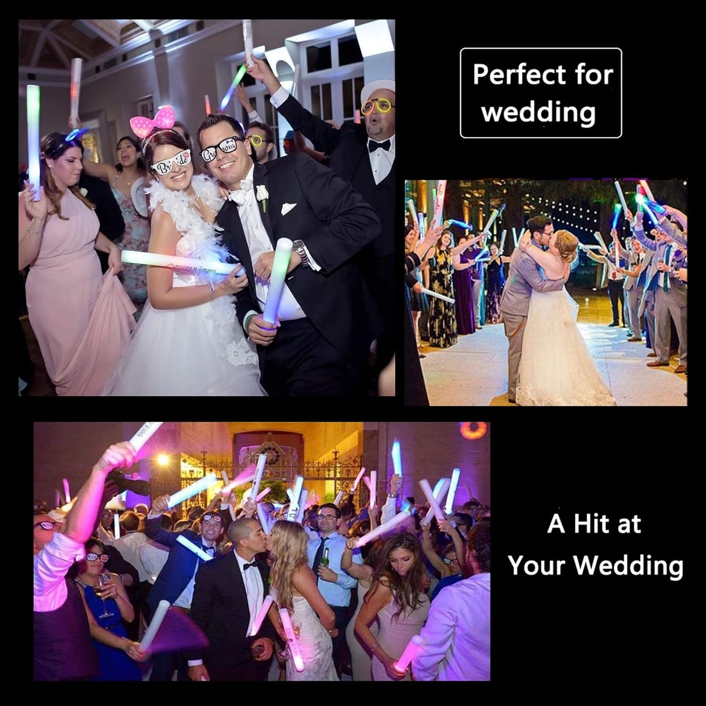 Glow Sticks Bulk-12 Pcs Light up Foam Sticks with 3 Modes Colorful Flashing Effect, Led Lights Glow in The Dark Party Supplies for Wedding Concert Raves Halloween Christmas