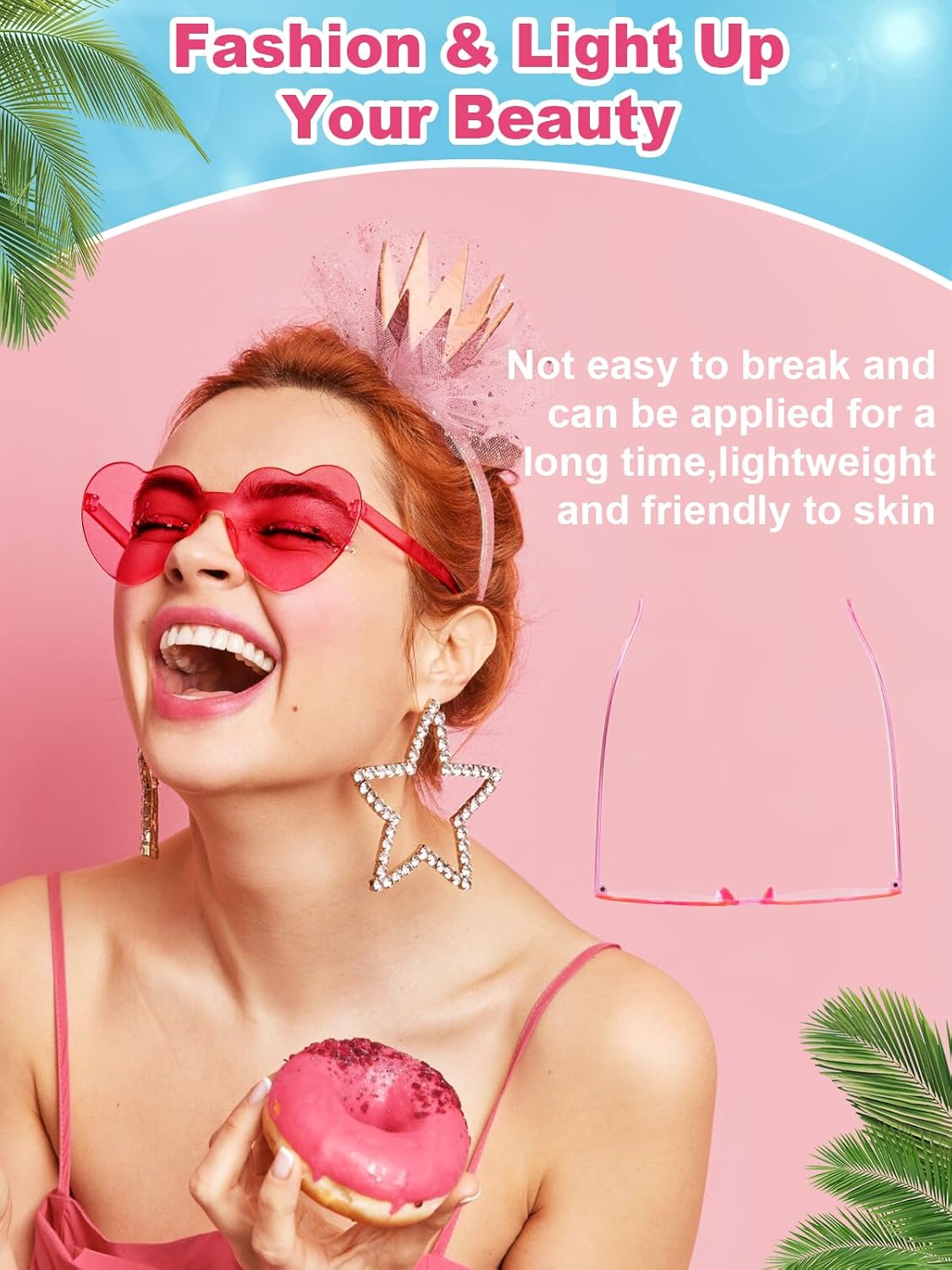 12 Pairs Heart Shaped Sunglasses for Women Colorful Glasses Fun Trendy Transparent Heart Sunglasses Party Favor (Hot Pink)