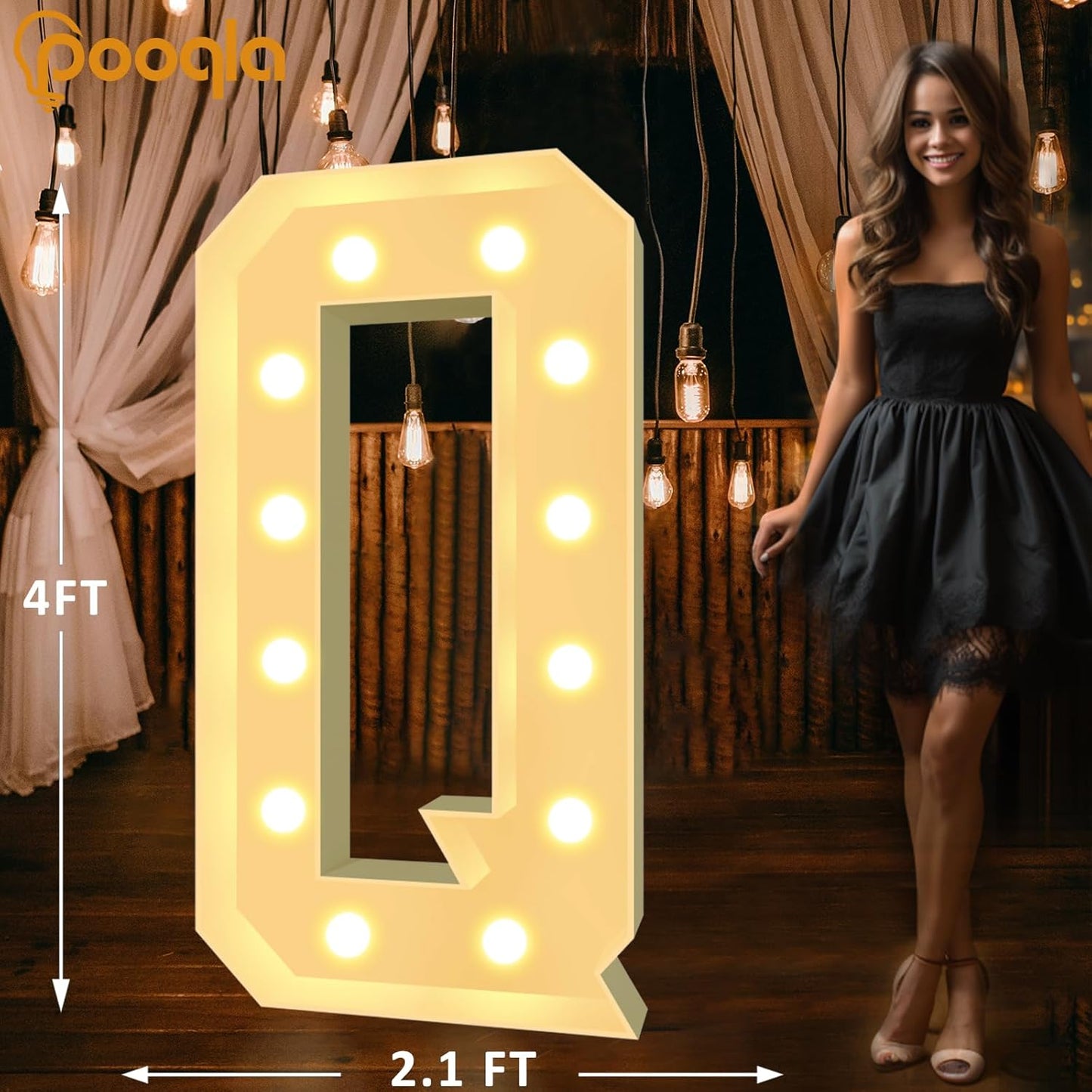 Pooqla 4 FT Marquee Light Up Letters, Cool White and Warm White Marquee Letter 4 Feet Tall, Giant LED Sign Big Mosaic Letter Q for Balloons Birthday Party Anniversary Wedding Decorations