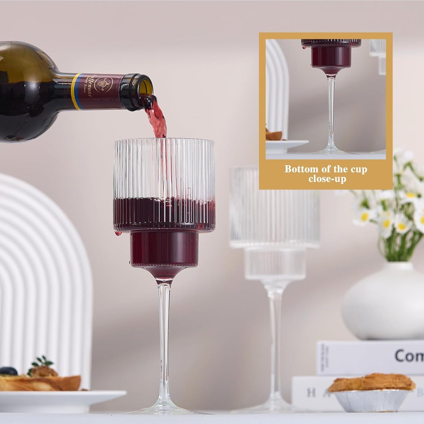 Plastic Goblets Wine Glasses - 12Oz Acrylic Wine Glasses Origami Unbreakable Clear Plastic Cocktail Glasses Recyclable Shatterproof Reusable Wine Cups for Parties & Weddings (Transparent 1)