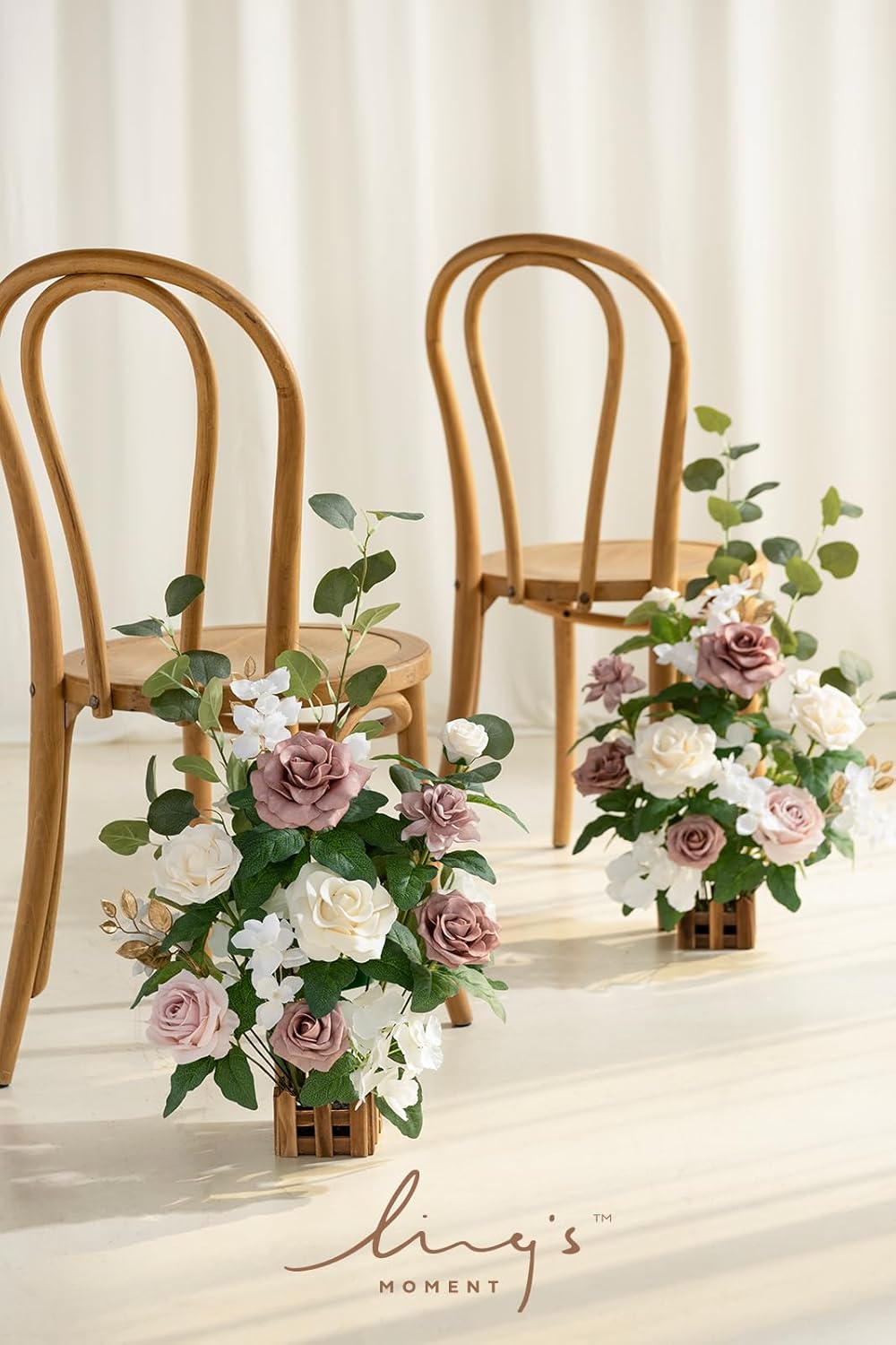 Ling's moment 17.5" Tall Standing Artificial Flowers Arrangements 4 pcs Wedding Aisle Runner Chair Decorations Dusty Rose Cream for Centerpieces Ceremony Reception Rose Floral Party Outdoor