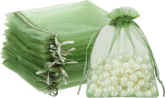 120PCS Sage Green Small Drawstring Bags 3.5x4.7 Inch Organza Bags Mini Mesh Gift Jewelry Pouches Candy Bag for Wedding Bridal Shower Baby Shower Birthday Party Favor
