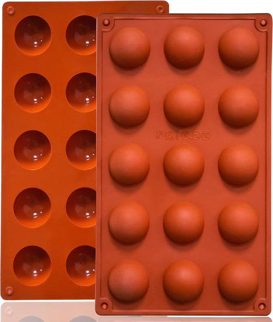 Small 15-Cavity Semi Sphere Silicone Molds Non-Stick,2 Packs Half Sphere Silicone Baking Molds for Making Jelly, Chocolates and Cake