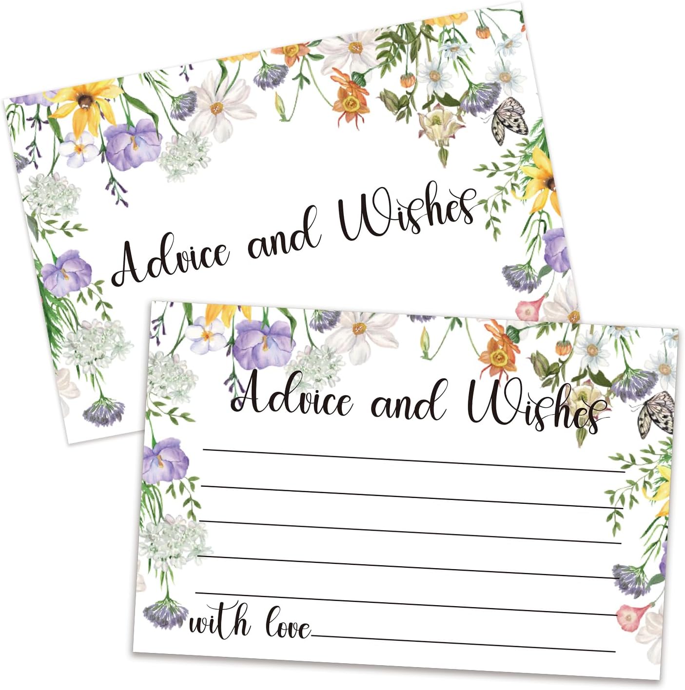Floral Advice and Wishes Cards, Double-sided Blank Cards Suitable for Bridal Showers, Weddings, The Bride and Groom, Mr and Mrs, Engagement Party, Baby Shower, Pack of 25-06