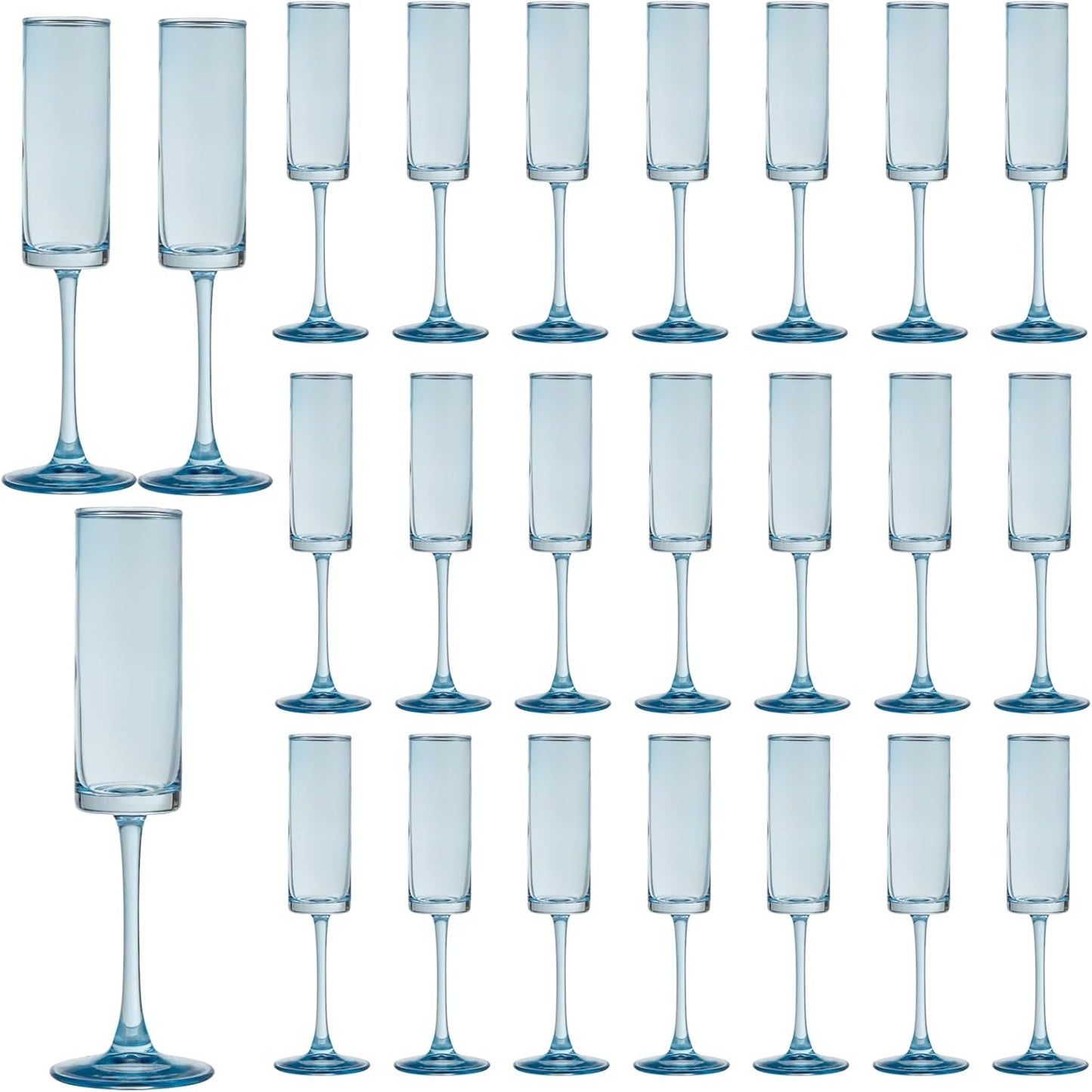 24 Pieces Blue Champagne Flutes 6 OZ Straight Sided Wine Glasses Champagne Long Stem Drinking Colored Glasses,Set of 24 Hand Blown Champagne Flutes Goblets for Wedding Cocktail Cups,Cava, Prosecco