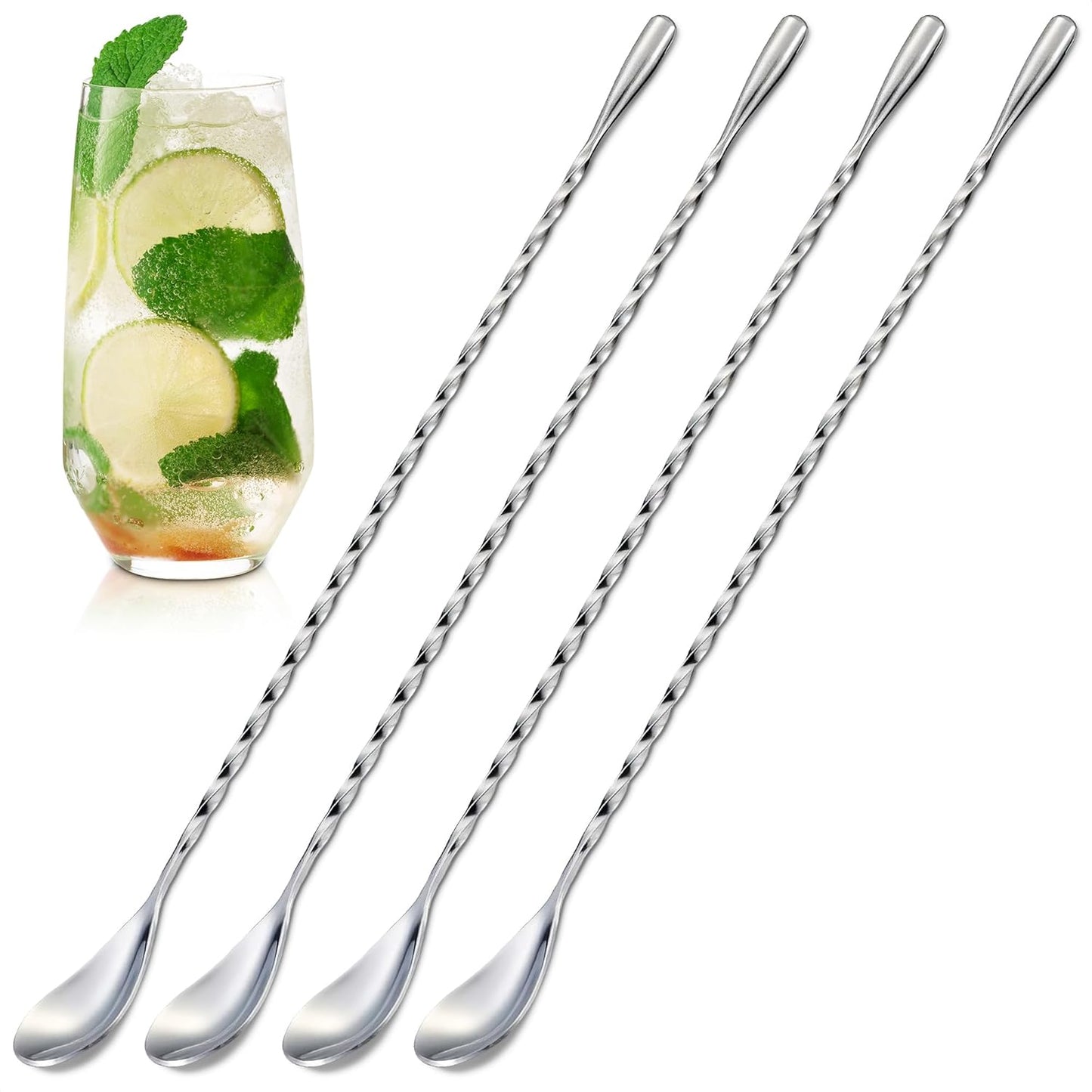 4 Pcs Bar Spoon Cocktail Stirrers – 12'' Long Spoons for Stirring | Stainless Steel with Polished Surface, Easy to Clean – Professional & Home Use, Practical Gift for Drink Mixing Lovers Caviar Spoons