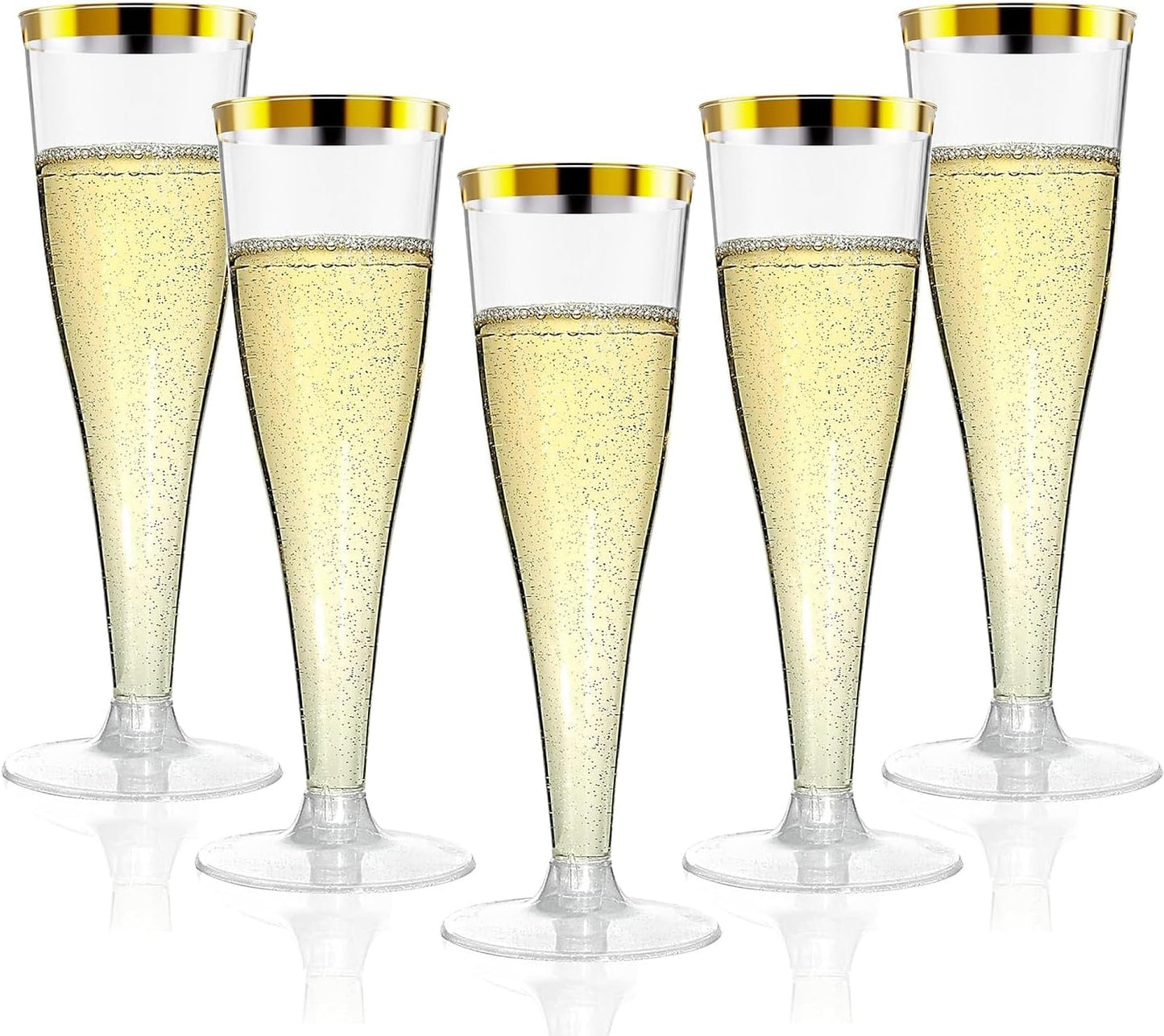 200 Pack Champagne Flutes Plastic Wine Glasses Disposable, 4.5 Oz Gold Rim Mimosa Glasses for 2025 Engagement Wedding Birthday New Years Eve Xmas Party Supplies, Bulk Toasting Cocktail Cups