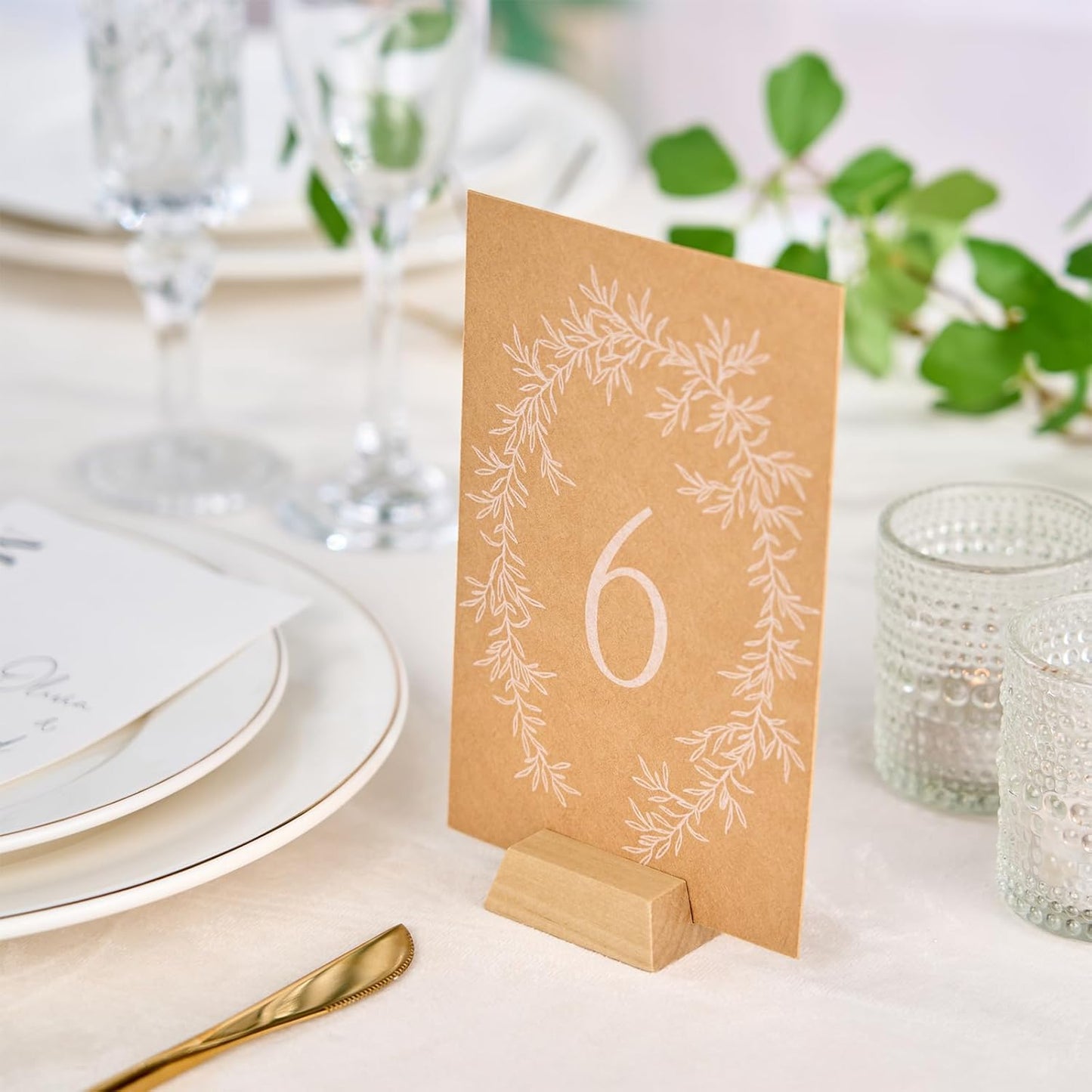 UNIQOOO Elegant Birch Wood Stand |1.2mm Slot, for Wedding Table Number Cardstock, Place Card Holder, Photo Display Stand, Small | for Event Decor, Retail Shop, Cafe Restaurant Menu, Business Card, Name Tag, 12 Pack