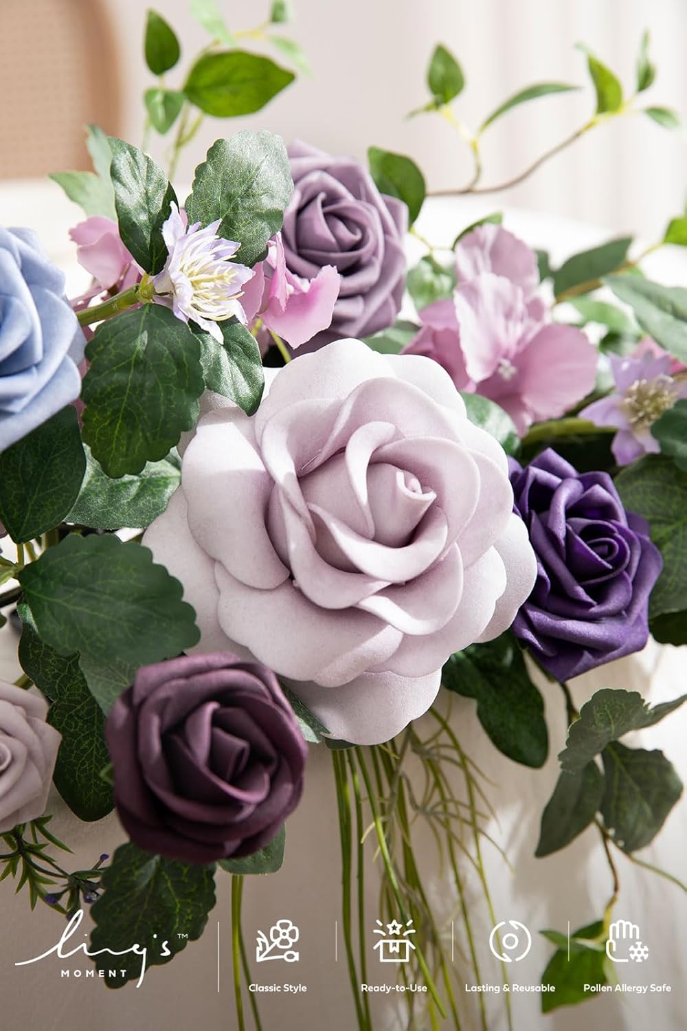 Ling's Moment 9FT Flower Garland for Backdrop Decorations - Wedding Arch Flowers, Eucalyptus & Rose, Artificial Floral Garland for Mantle - Sweetheart Table Decor for Beach Reception, Purple