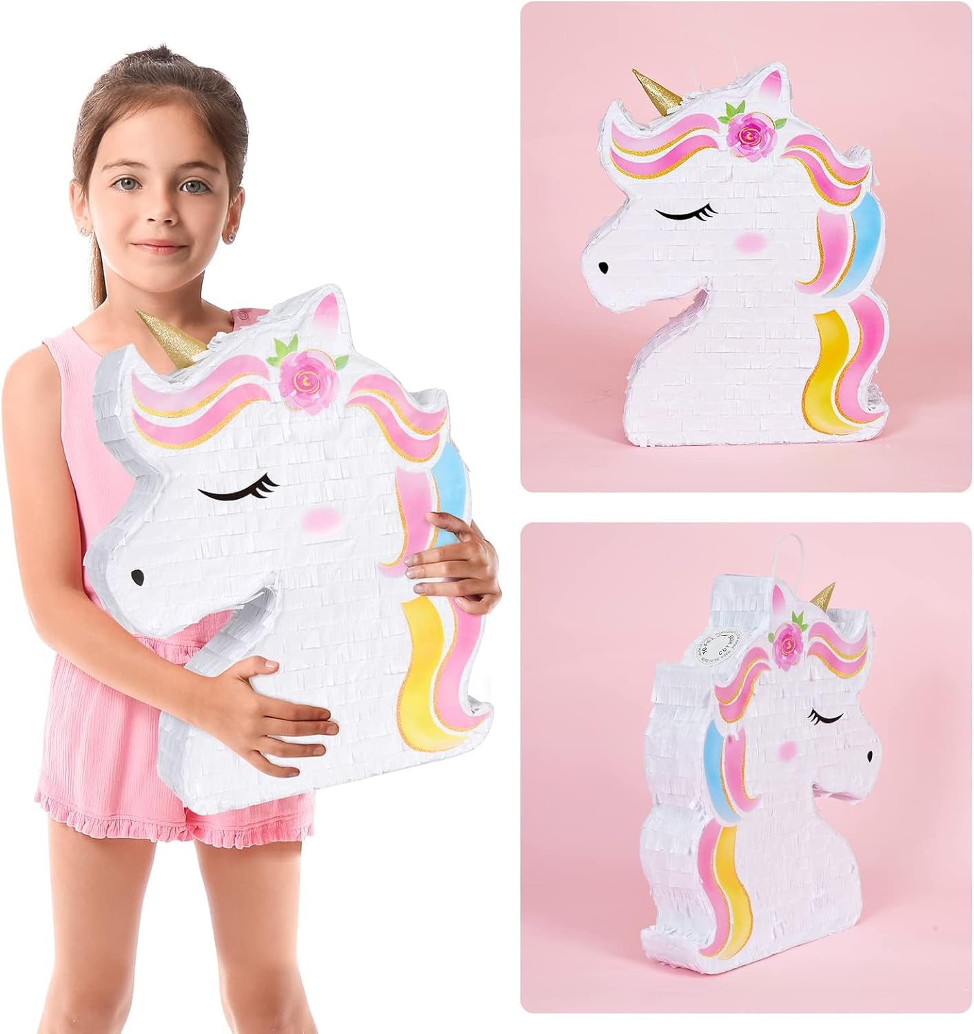 WERNNSAI Unicorn Piñata - Unicorn Party Supplies Piñata Bundle with Blindfold and Bat for Girls Kids Rainbow Unicorn Theme Birthday Party Game Decorations (15.7" x 12.2" x 3.1")