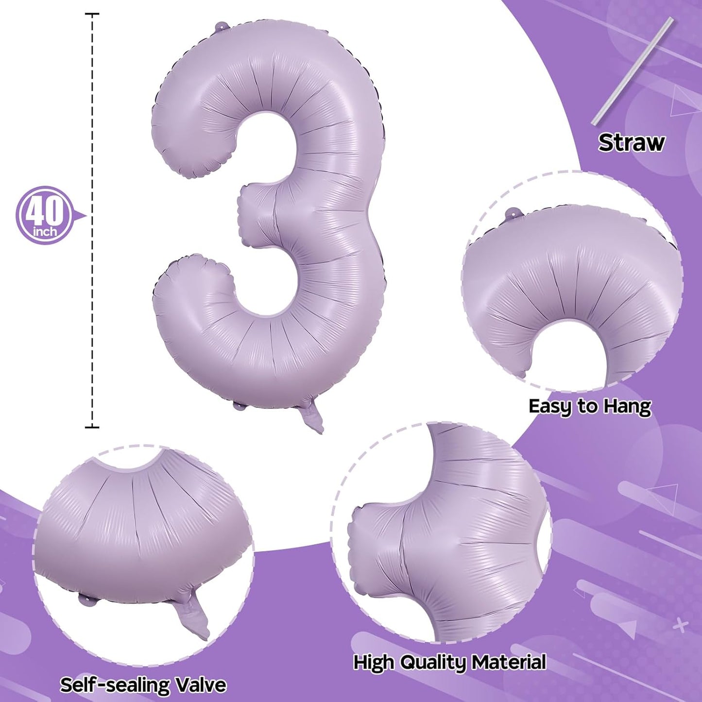 Number Balloons 13 Pastel Purple, 40 Inch Lavender Mylar Foil Number 1 & 3 Balloons for Girls 13th Birthday Balloons, Large Light Purple Helium 13 Balloons for Women 13th Anniversary Party Decorations