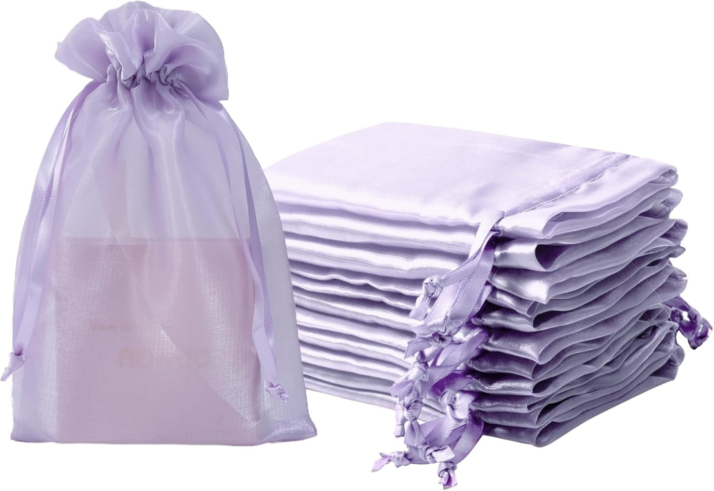 20 Pcs Lilac Purple Organza Bags 6X9 inch for Wedding Favors with Drawstring, Large Mesh Gift Bags Jewelry Pouch for Candy Bridal Shower Party Favor Baby Shower Christmas