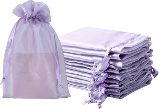 20 Pcs Lilac Purple Organza Bags 6X9 inch for Wedding Favors with Drawstring, Large Mesh Gift Bags Jewelry Pouch for Candy Bridal Shower Party Favor Baby Shower Christmas