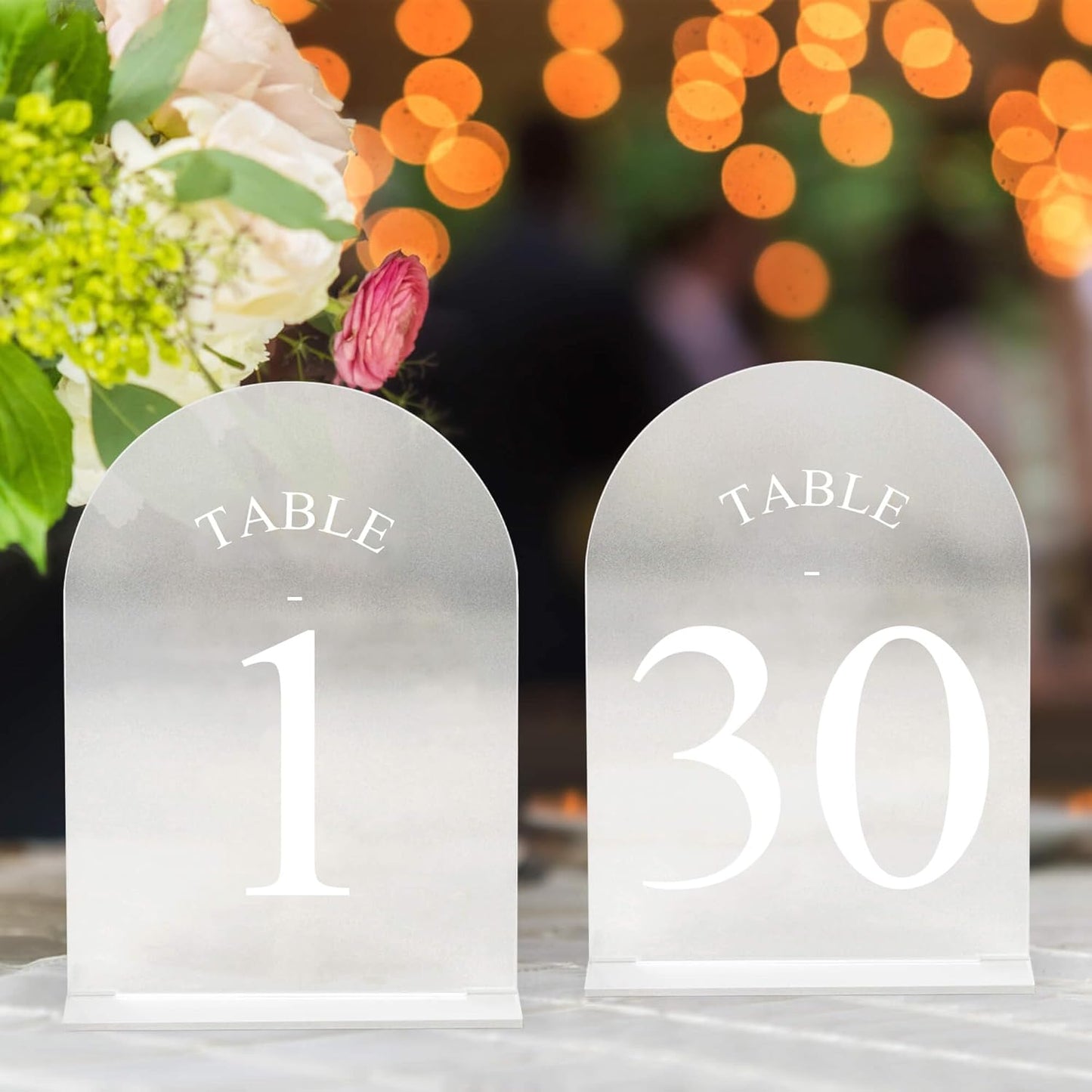JOYIT Frosted Arch Wedding Table Numbers 1-30 with Stands - 5" X 7" Acrylic Sign Table Number Holders, Perfect for Wedding Receptions, Parties, Anniversaries, and Events