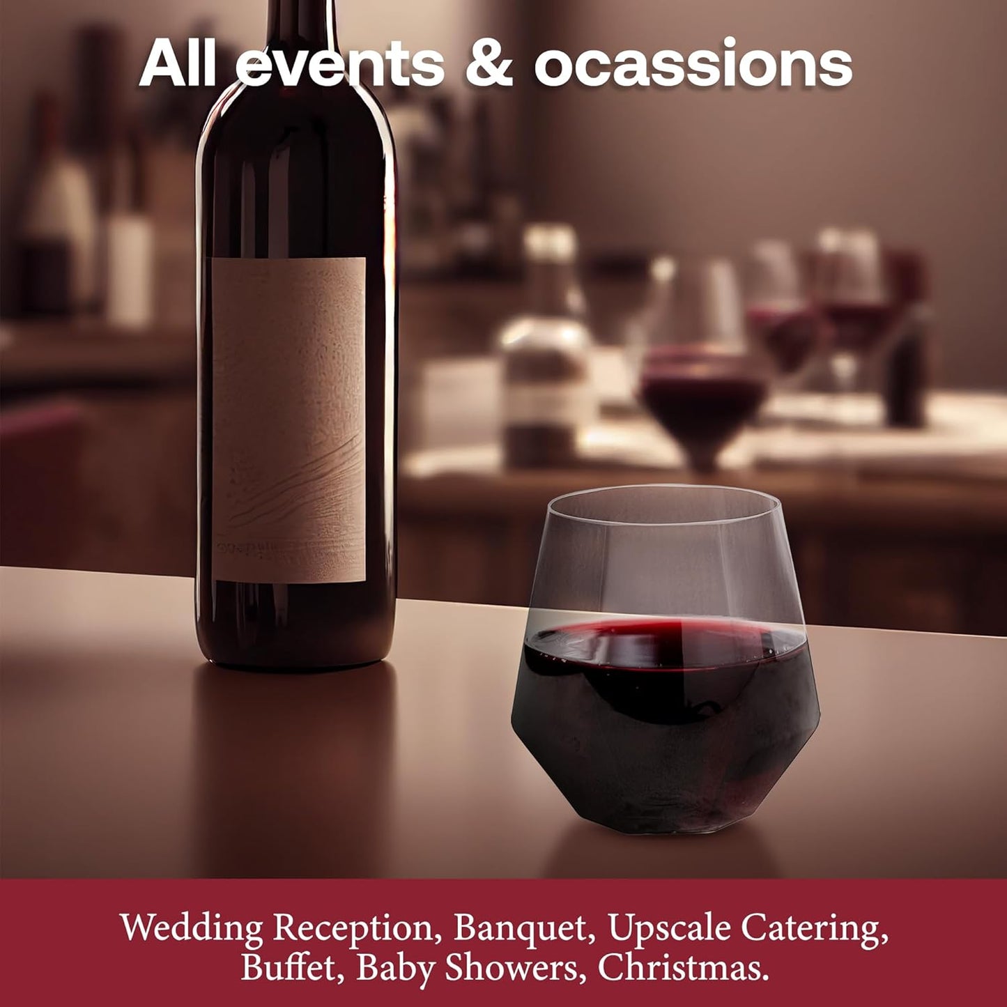 Smarty Had A Party 12 oz Wine Goblets Pack of 64 Clear Stemless Plastic Goblets, Unbreakable and Disposable for Parties and Events