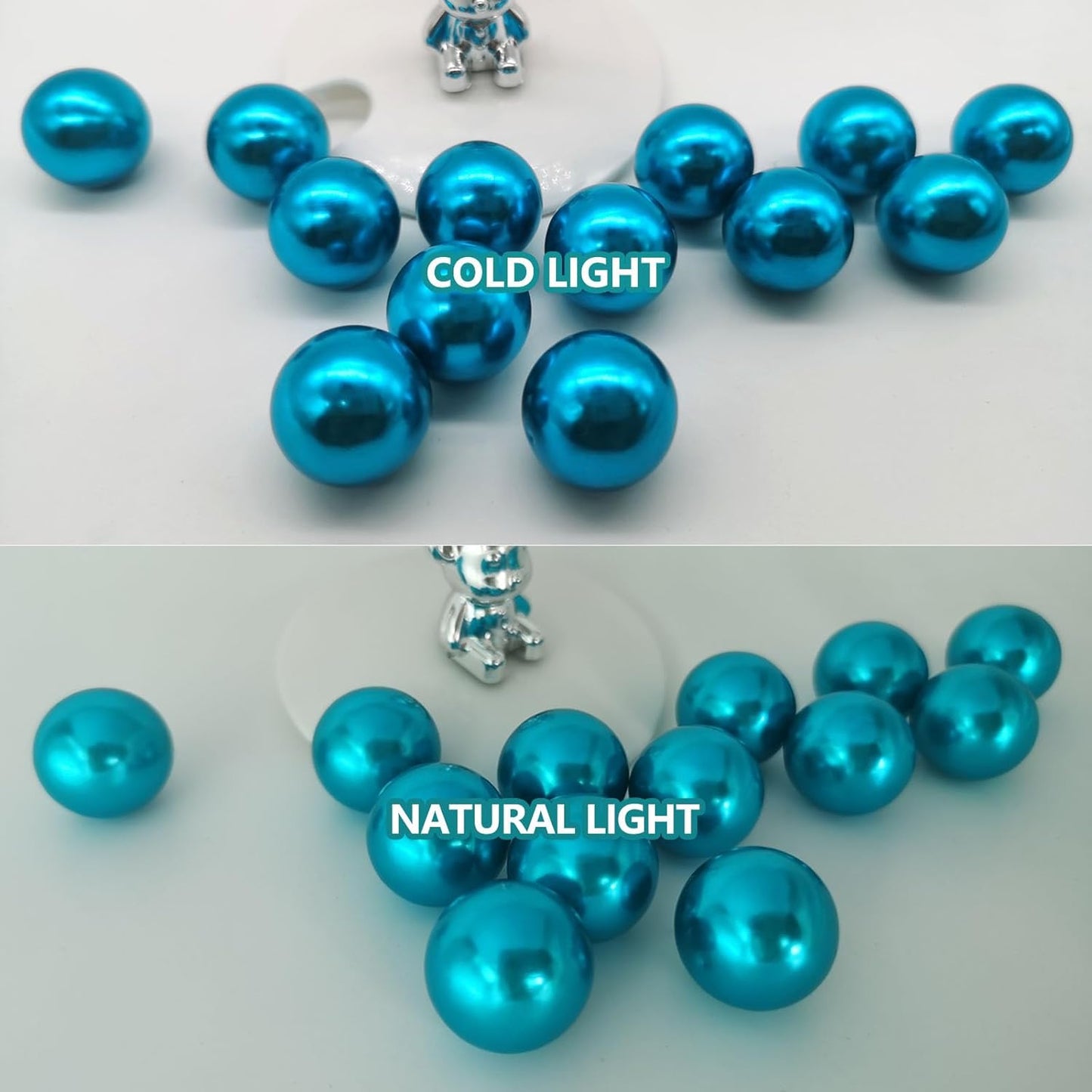 100PCS Lake Blue Faux Pearls Beads for Centerpiece Vases, Vase Filler Faux Pearls, No Holes Filler Beads for Party Anniversary Birthday Wedding Table Decor, 14/20/30mm