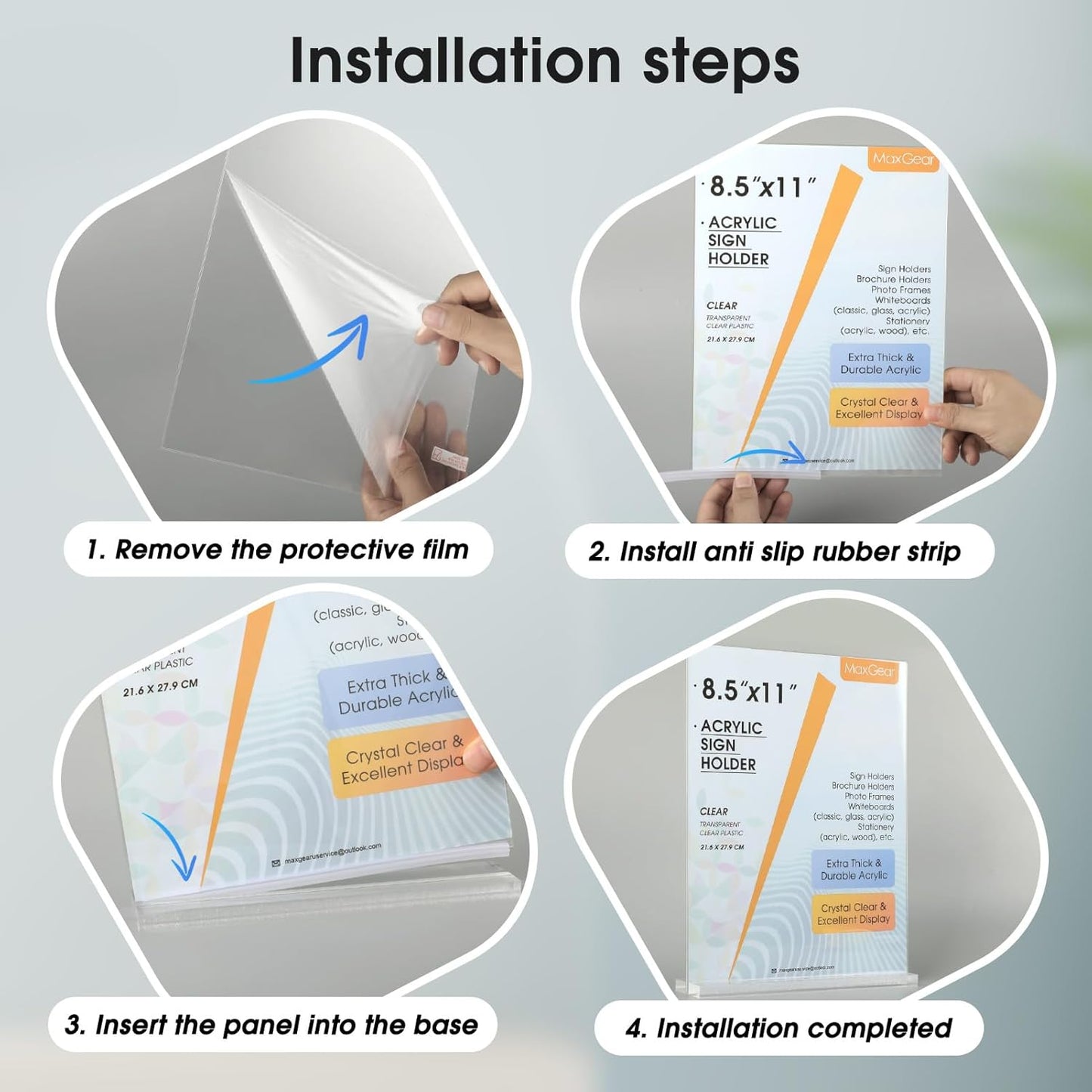 MaxGear Acrylic Sign Holder 8.5 X 11 Inches 1 Pack, Double Sided Plastic Display Stands Table Top Acrylic Frame, Clear Paper Holder Menu Flyer Stand for Stores, Restaurants, Hotels, Office