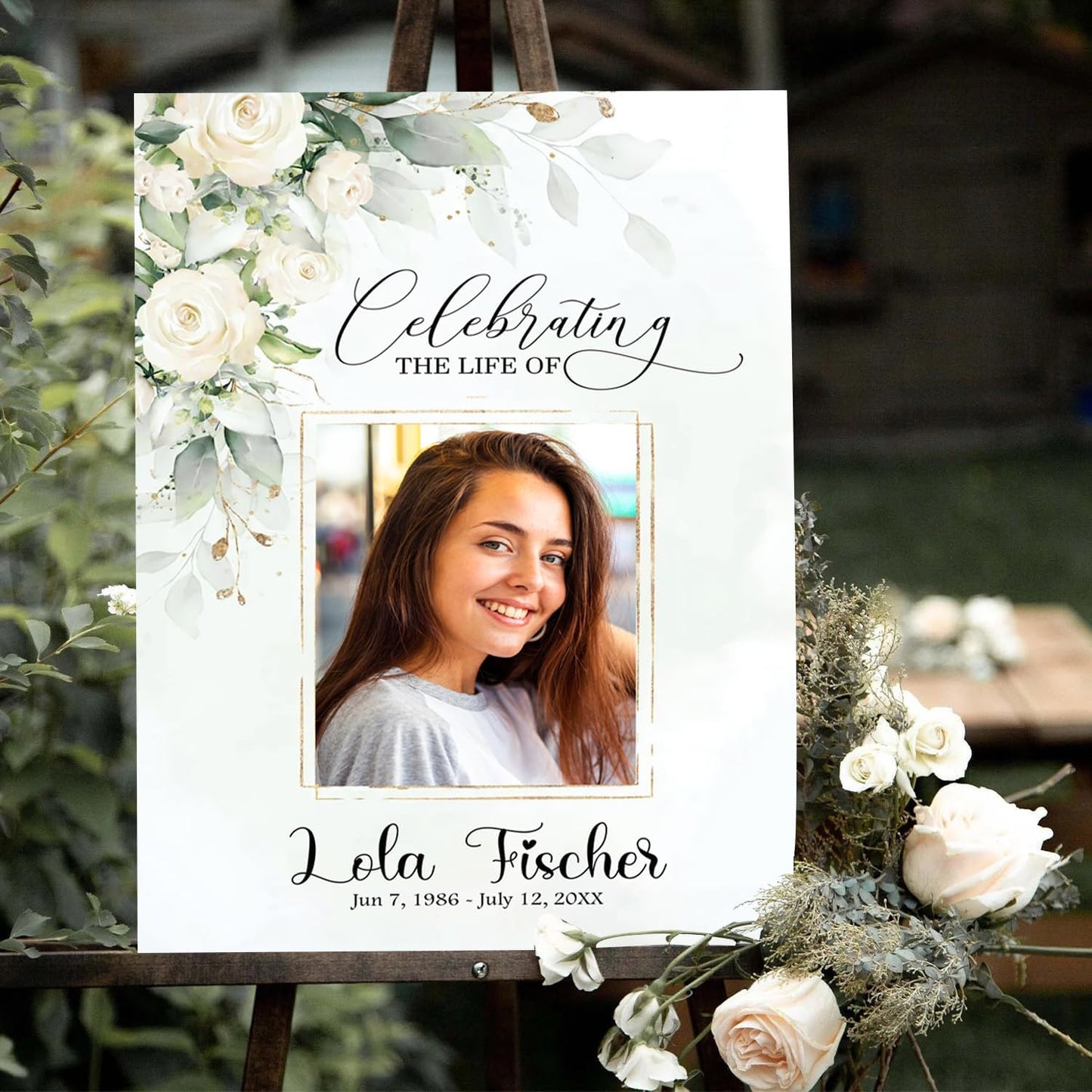 Funeral Welcome Sign with Photo, White Greenery Funeral Welcome Sign, Celebration of Life Decoration, Funeral Memorial Sign, In Loving Memory Sign, Photo Sign, Funeral program