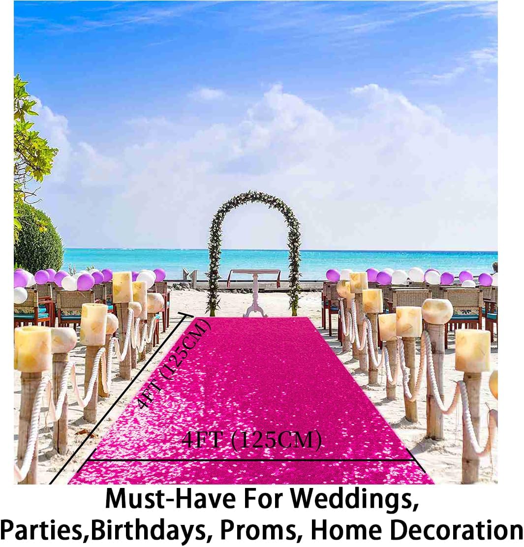 ShinyBeauty 4FTx15FT-Sequin Aisle Runner-Fuchsia Sparkly Carpet Runner for Wedding/Christmas/Thanksgiving Decor