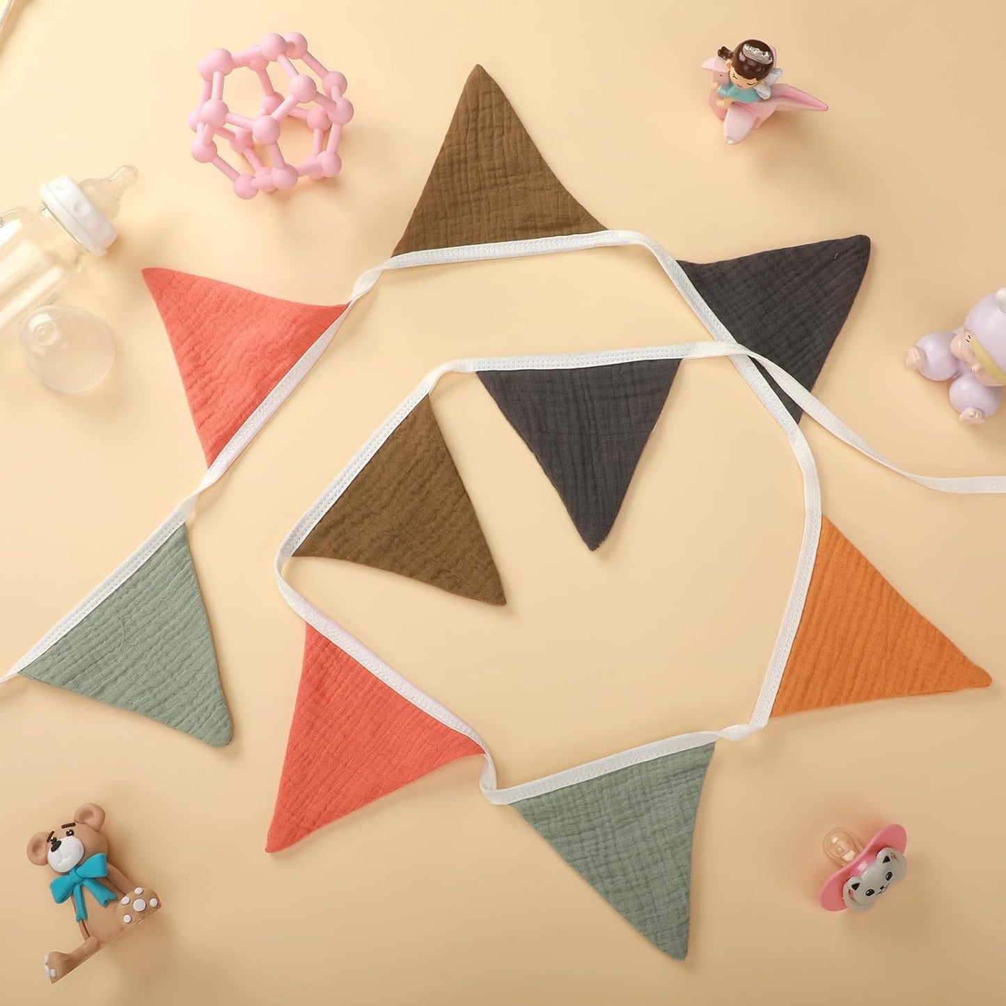 Oudain 15.5 ft Pennant Banner Flags, 2 Pcs Nursery Garland Triangle Bunting Flag Baby Banner for Nursery Decor Baby Birthday Boho Wedding Shower Party Event, Each 7.75 ft(Rustic Color)