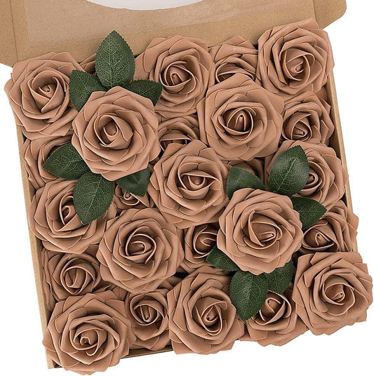 N&T NIETING Artificial Flowers Light Brown Roses, 50 Pcs Faux Flowers Fake Flowers Perfect for DIY Wedding Bouquets Centerpieces Birthday Party Home Flower Arrangement Decorations Fall Flowers