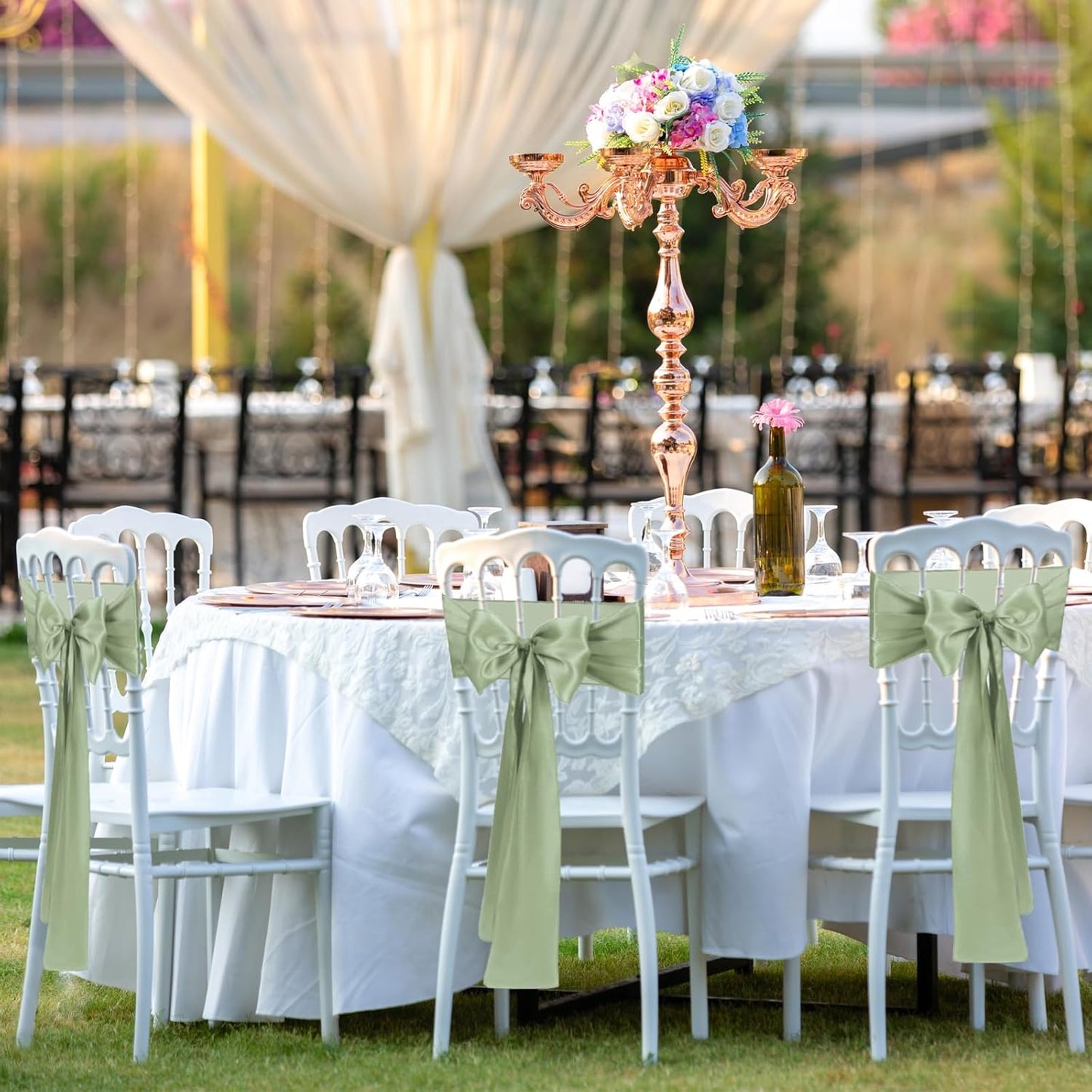 Satin Chair Sashes Bows Universal Chair Ribbon Ties Back Sash for Wedding Party Reception Events Banquets Hotel Event Chair Cover Decoration (7x108 inch) (100, Sage Green)