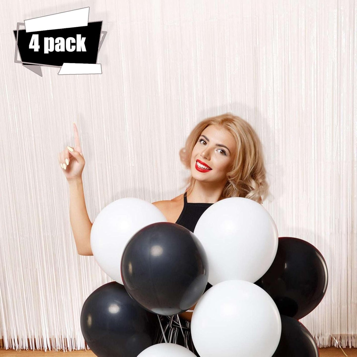 White Fringe Backdrop Curtains for Parties - 4 Pack of 3.2x8.2ft White Streamers Curtain Photo Backdrop for Wedding Birthday Bridal Shower Bachelorette Christmas Party Decorations