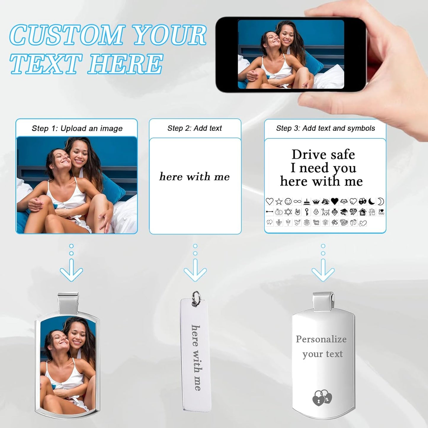 Custom Keychain with Picture Double-sided Personalized Photo Text Keychain, Gift for Anniversary Birthday Christmas