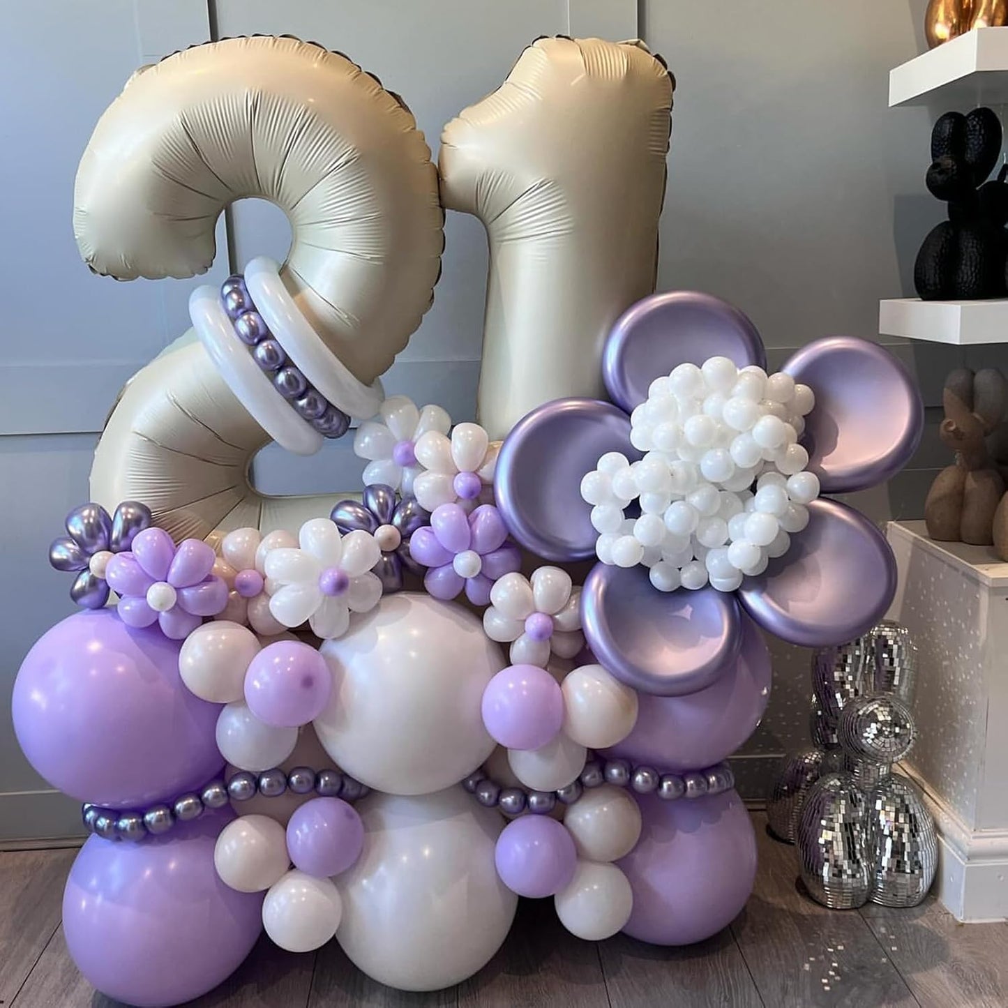 Beige 21st Birthday Balloons Number 21, 40 Inch Large Foil 1 & 2 Numbers Balloons for 21 Year Old Boys Girls, Cream Giant Helium Balloon for Women Men 21st 12th Birthday Anniversary Party Decorations