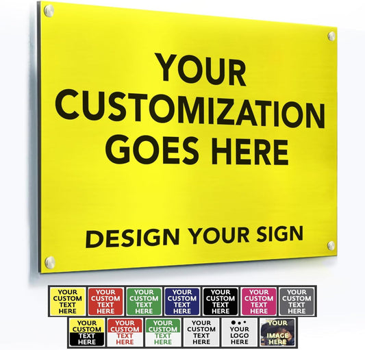 Custom Outdoor Metal Signs - Personalized Aluminum Business Signs, Waterproof, White (Yellow Background, 12x8 In)