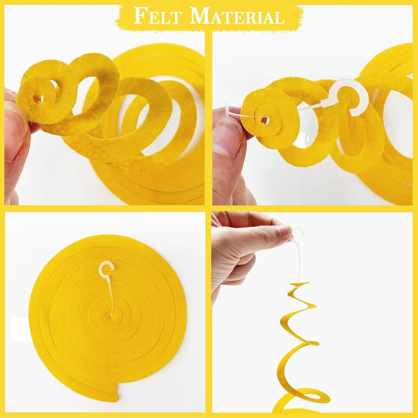 36 Pcs Green Yellow Purple Hanging Swirl Decorations Felt Swirl Streamer Spiral Ceiling Garland Banner for Mardi Gras Masquerade Theme Birthday Baby Shower Wedding Engagement Party Decor Supplies