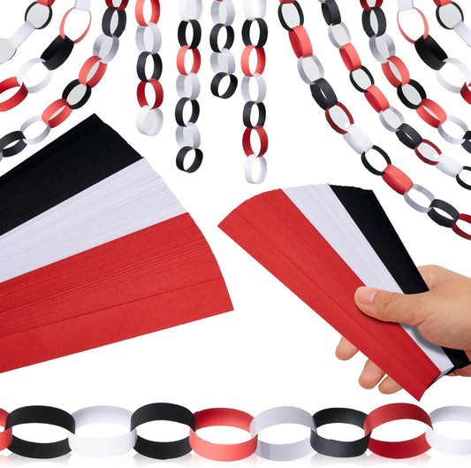 Lincia 600 Sheet Halloween Paper Chain Garland, Construction DIY Crafts Chain Strip for Fall Thanksgiving Party Decor, 1x8 Inch with Double Sided Tape (Red Black)