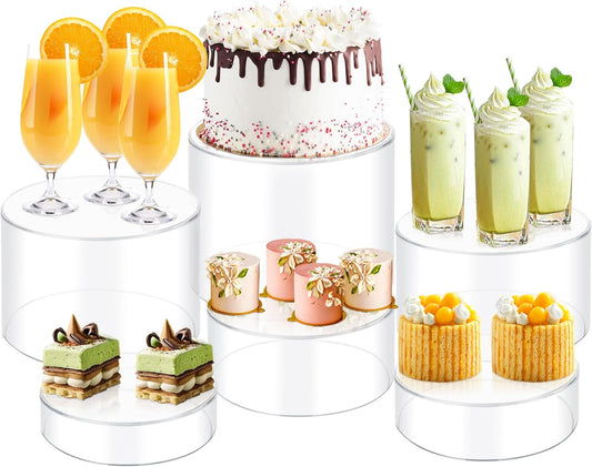 6Pcs Buffet Risers, Food Risers for Buffet, Acrylic Boxes for Display Round Riser Display Cases Acrylic Round Display Base, Clear(Size 6",6.5",6.7",7",7.5",8")