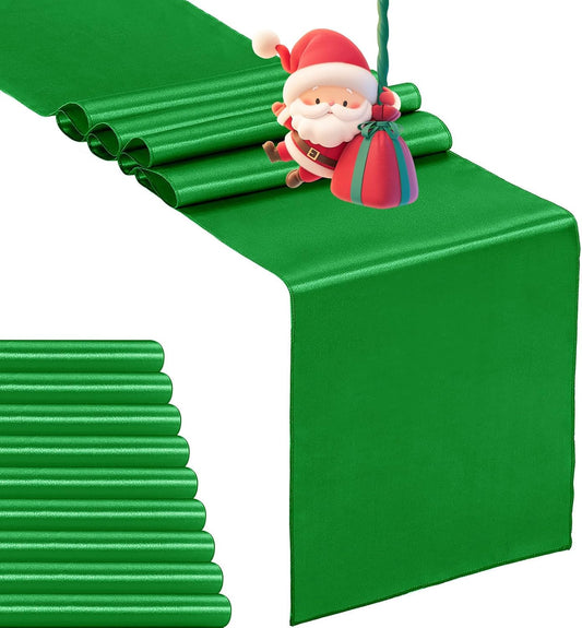10-Pack Satin Table Runner Emerald 12 x 108 inches Long, Table Runners for Wedding, Birthday Parties, Banquets Decorations（10 Pack, 12x108 Inch, Emerald）